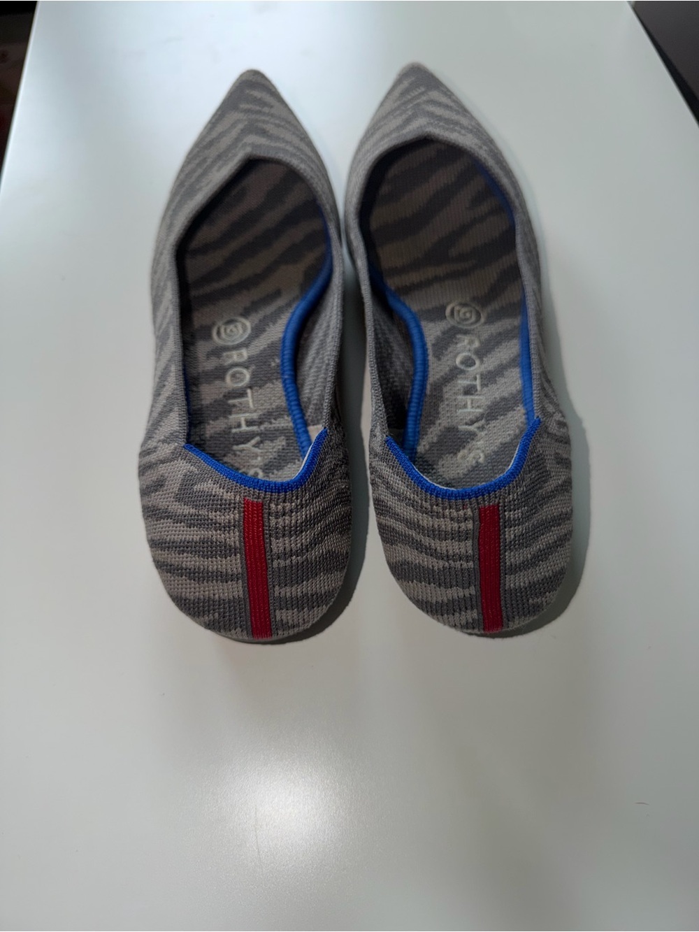 Rothy's Pointed Knit Flats in Gray with Subtle Zebra Print - Picture 2 of 4